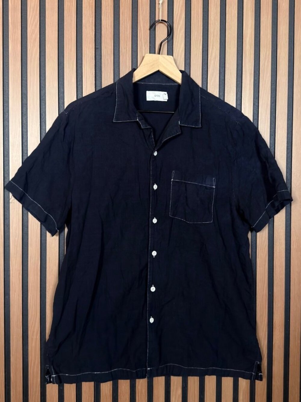 ONIA Shirt M / M Mens Black Button Up Short Sleeve Front Pocket